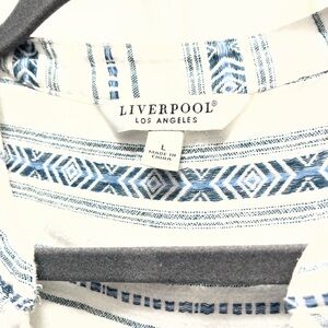 Liverpool White Top with Blue Geometric Stripes